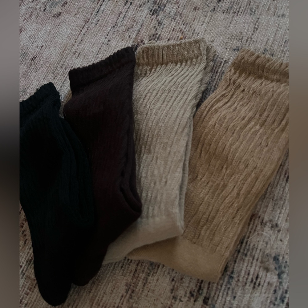 Women's Ribbed Knit Socks Set - Black, Brown, Tan - Picture 2 of 3